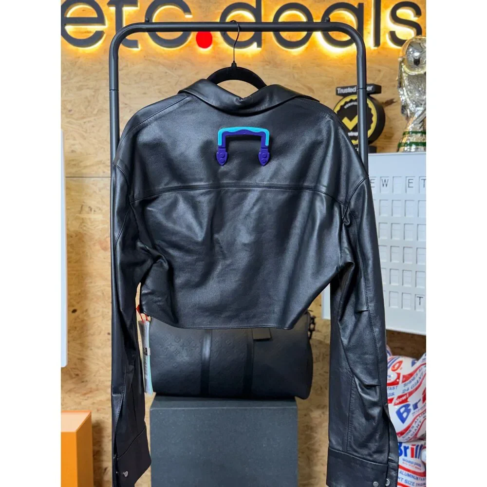 Off-White Leather Twist Crop Shirt Jacket Black Women’s IT 42 NWT